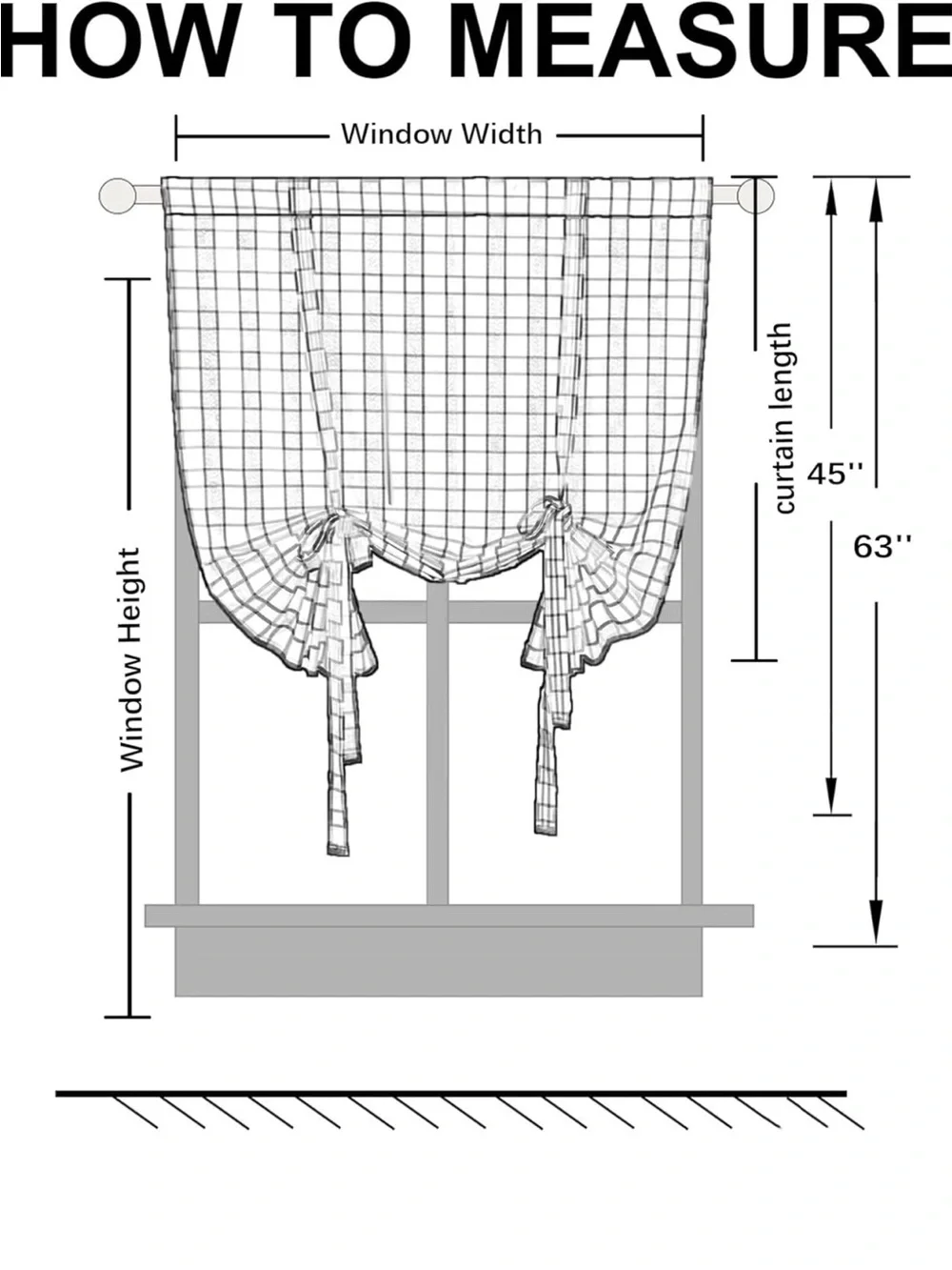 Black and White Buffalo Check Tie-Up Kitchen Curtain